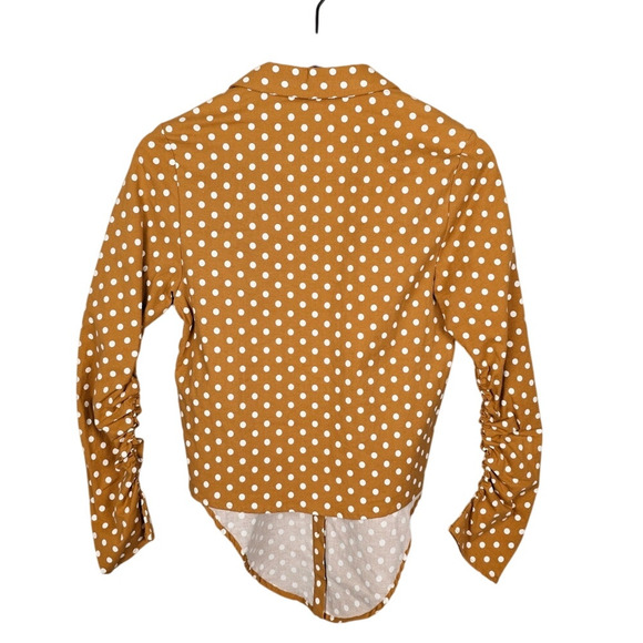 Le Rumi Sonia Top Sz S | Mustard Polka Dot Cropped Blouse w/Front Tie - Picture 4 of 4